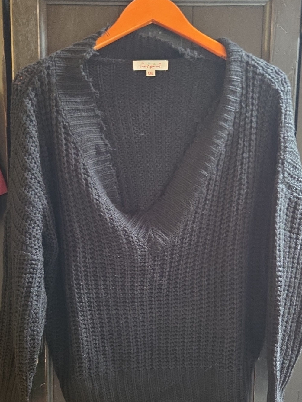 Sweater Black Knit..distressed Look..